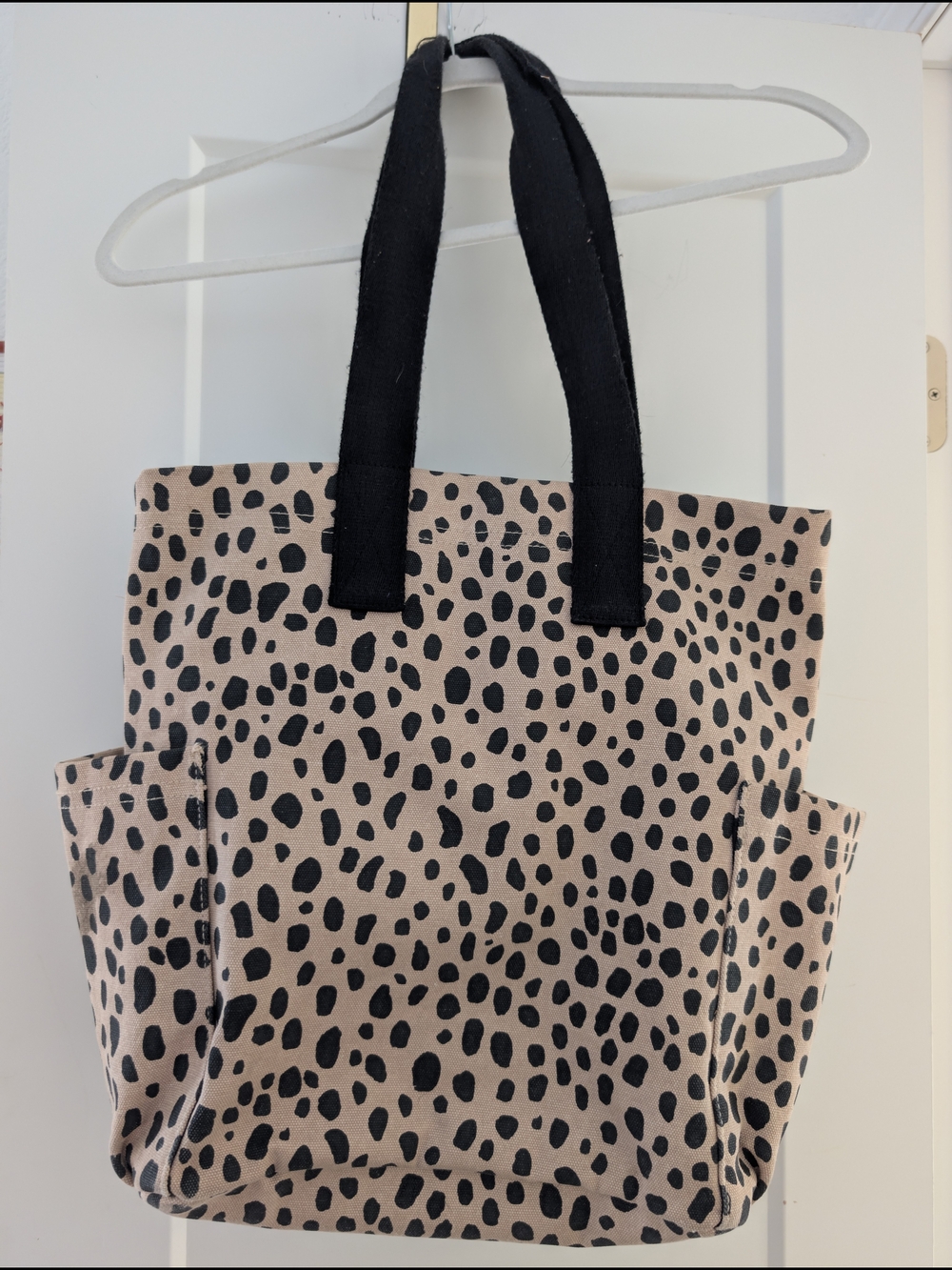 Universal Thread Beige and Black Spotted Canvas Tote Bag with Black Handles
